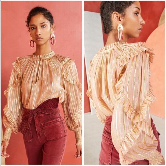 Ulla Johnson Lucinda Blouse in Metallic Rose - Picture 1 of 16